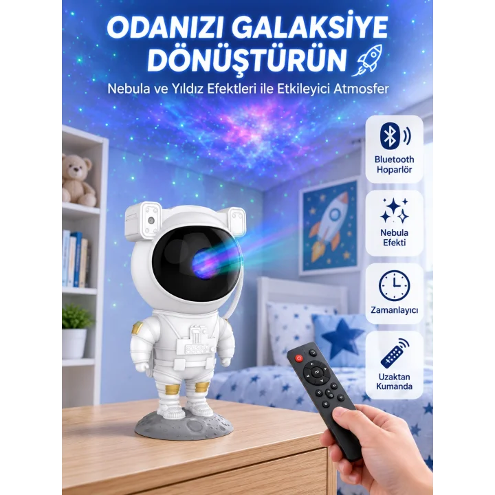 Mey İthalat® Dekoratif ve Fonksiyonel Astronot Projeksiyon Aydınlatma