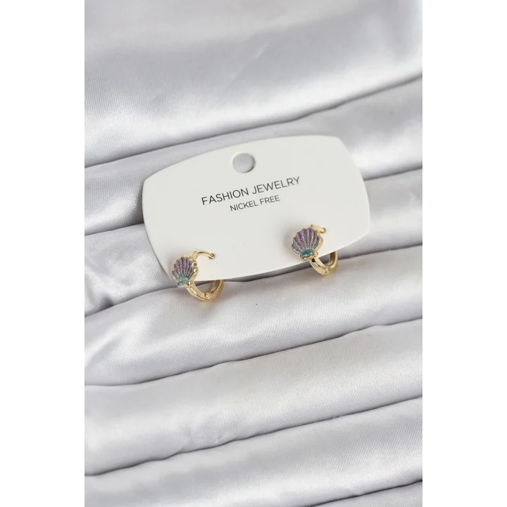 Mey İthalat® Deniz Kabuğu Model Gold Pirinç Çocuk Küpe