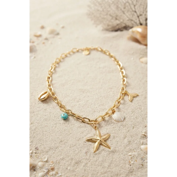 Mey İthalat® Deniz Yıldızı Charm Detaylı Gold Renk Zincir Kolye