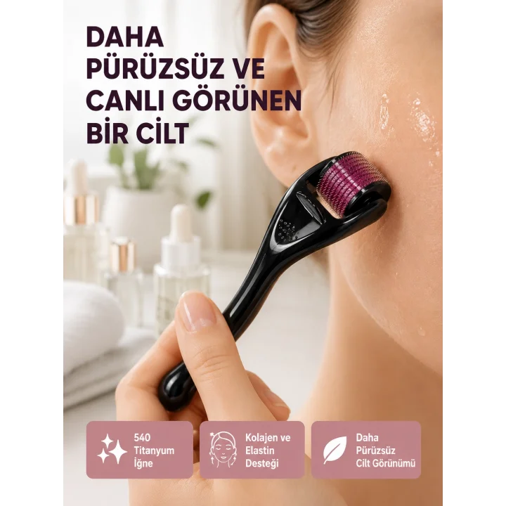 Mey İthalat® Dermaroller Titanyum 540 İğneli 1 mm Cilt Yenileme ve Anti Aging Etkisi
