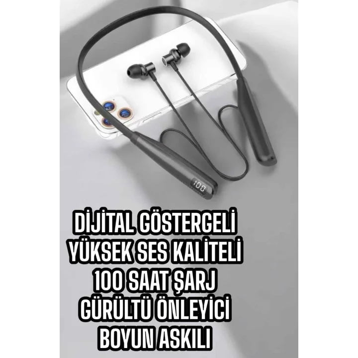 Mey İthalat® Dijital Batarya Göstergeli Bluetooth Özellikli Boyun Askılı Kulaklık