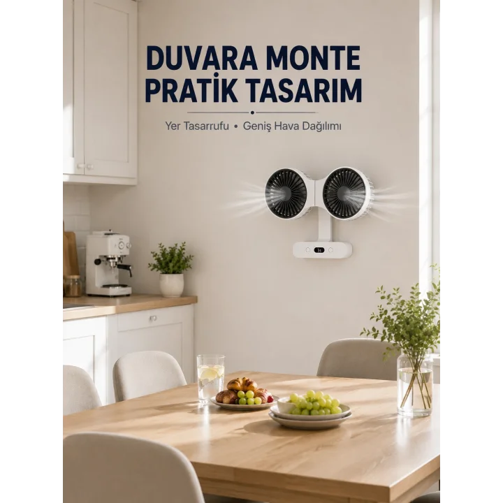 Mey İthalat® Dijital Göstergeli Çift Fan Başlıklı Masa Vantilatörü