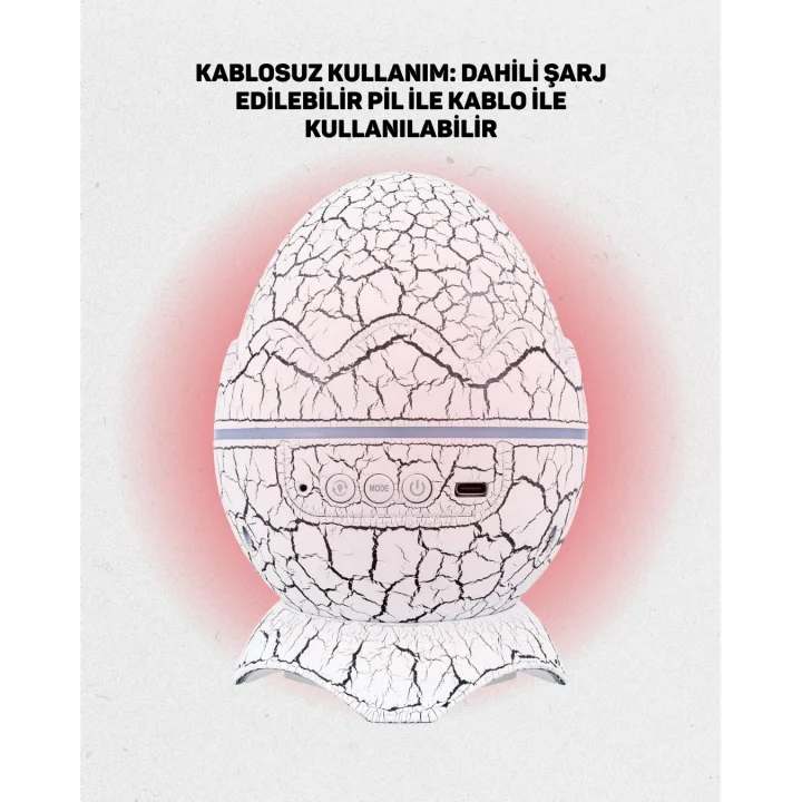 Mey İthalat® Dinozor Yumurtası Galaksi Projektör Gece Lambası 4ü 1 Arada – Bluetooth Hoparlörlü