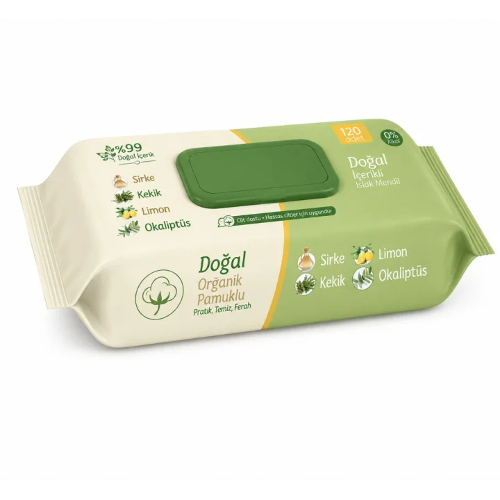 Mey İthalat® Doğal Organik Pamuklu Islak Havlu Mendil 50li