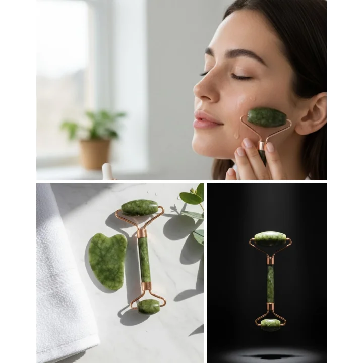 Mey İthalat® Doğal Yeşim Roller ve Gua Sha Yüz Şekillendirme Seti