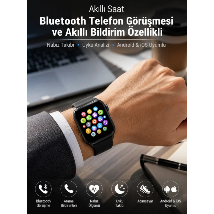 Mey İthalat® Dokunmatik Ekran, Bluetooth Görüşme, Akıllı Bildirim ve Günlük Aktivite Takibi