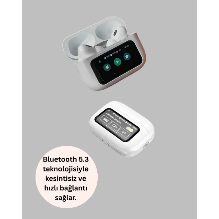 Mey İthalat® Dokunmatik Ekranlı Bluetooth Kulaklık ANC Gürültü Önleme Suya Dayanıklı Yeni Nesil
