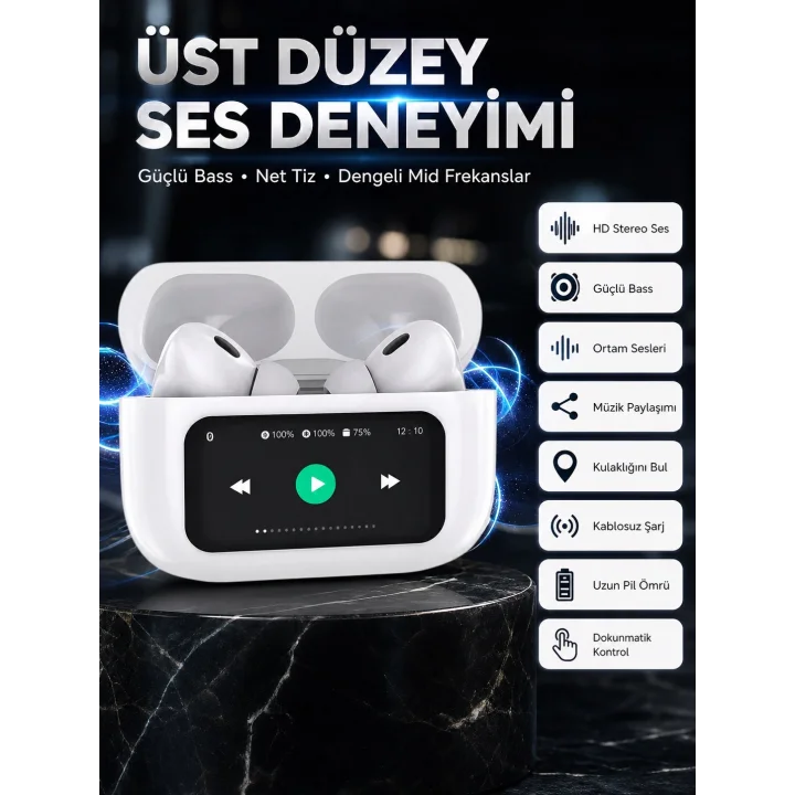 Mey İthalat® Dokunmatik Ekranlı Bluetooth Kulaklık TWS İOS Android Tüm Telefonlara Uyumlu Kulaklık Yeni Nesil