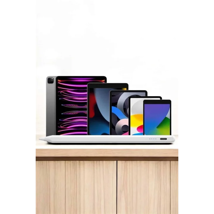 Mey İthalat® Dokunmatik Kalem Beyaz Şarjlı Yedek Uçlu Android ve İOS Uyumlu