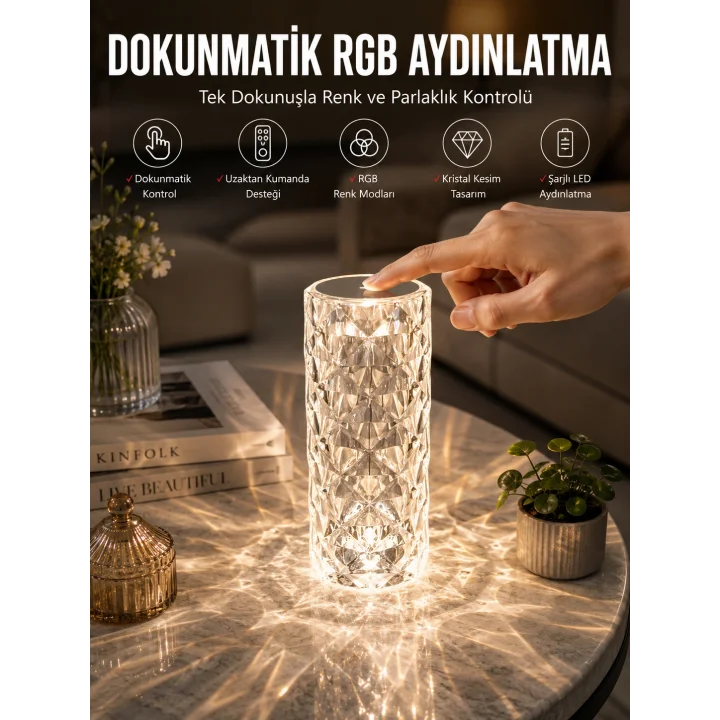 Mey İthalat® Dokunmatik Kristal Gece Lambası Hediyelik