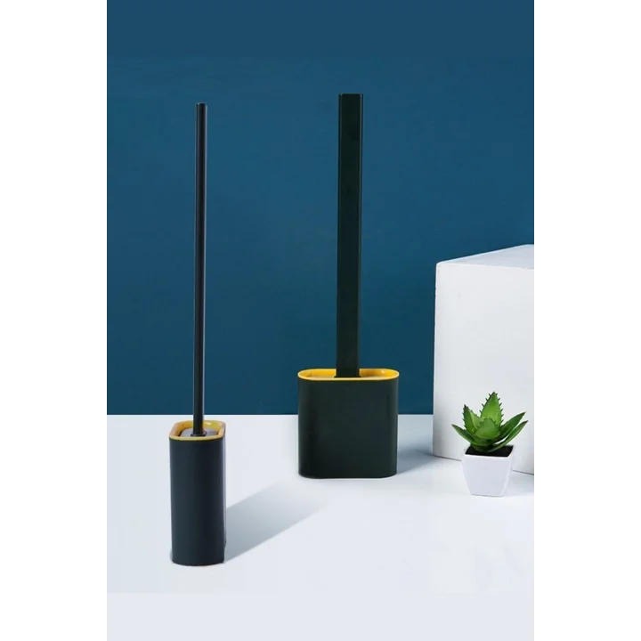 Mey İthalat®  Duvara Monte Edilebilir Kapaklı Askılı Klozet Yumuşak Silikon Başlıklı Tuvalet Fırçası Seti