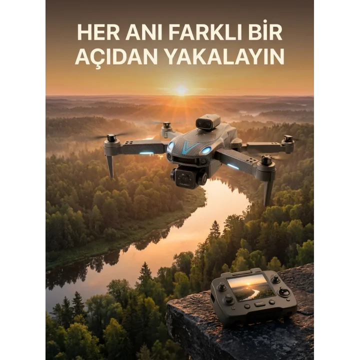 Mey İthalat® Ekranlı Kumandalı Çift Kameralı Drone ile Havadan Çekim