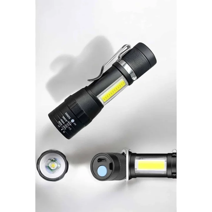 Mey İthalat® El Feneri Led USB Şarjlı Zoom Mini Led Işık Acil Durum Feneri