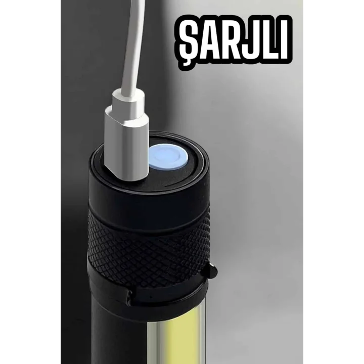 Mey İthalat® El Feneri Led USB Şarjlı Zoom Mini Led Işık Acil Durum Feneri