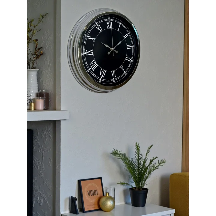 Mey İthalat® Elegance 40 Cm Metal Krom Duvar Saati