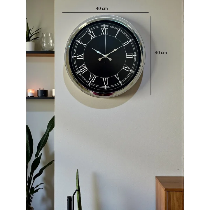 Mey İthalat® Elegance 40 Cm Metal Krom Duvar Saati