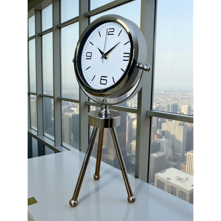 Mey İthalat® Elegance Krom Tripod Üç Ayaklı Metal Masa Saati