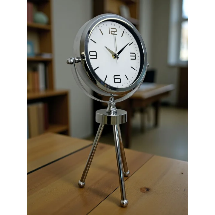 Mey İthalat® Elegance Krom Tripod Üç Ayaklı Metal Masa Saati