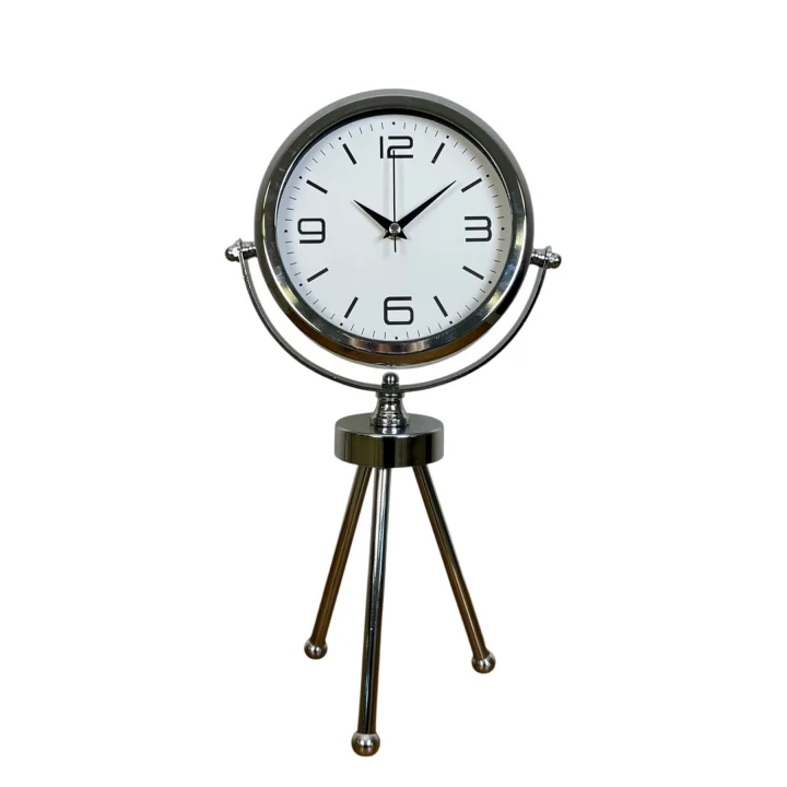Mey İthalat® Elegance Krom Tripod Üç Ayaklı Metal Masa Saati