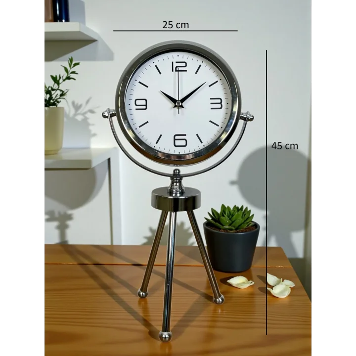 Mey İthalat® Elegance Krom Tripod Üç Ayaklı Metal Masa Saati