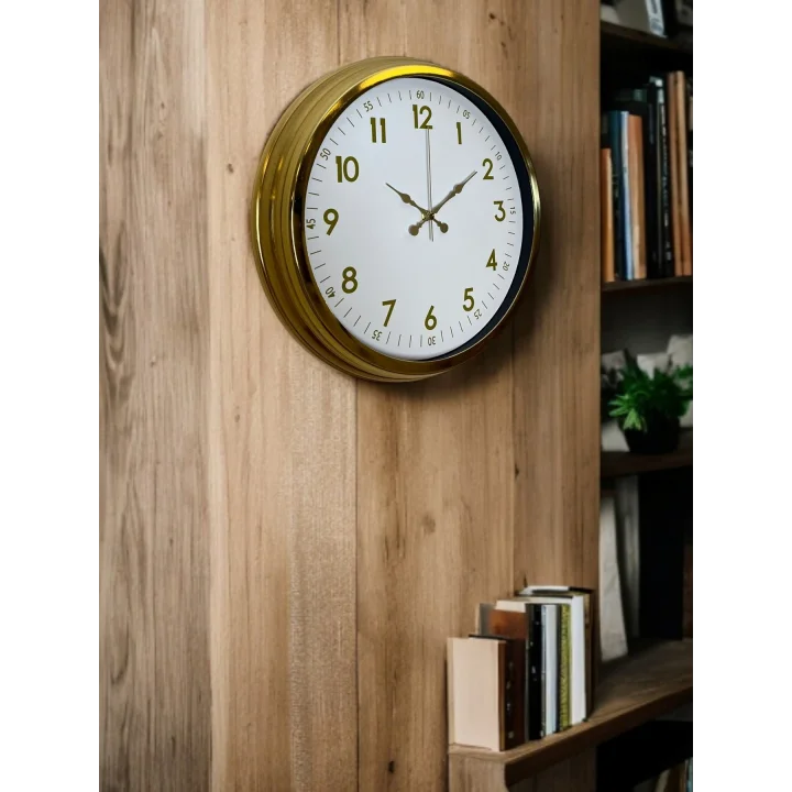 Mey İthalat® Elegant Gold Frame 40 Cm Metal Duvar Saati