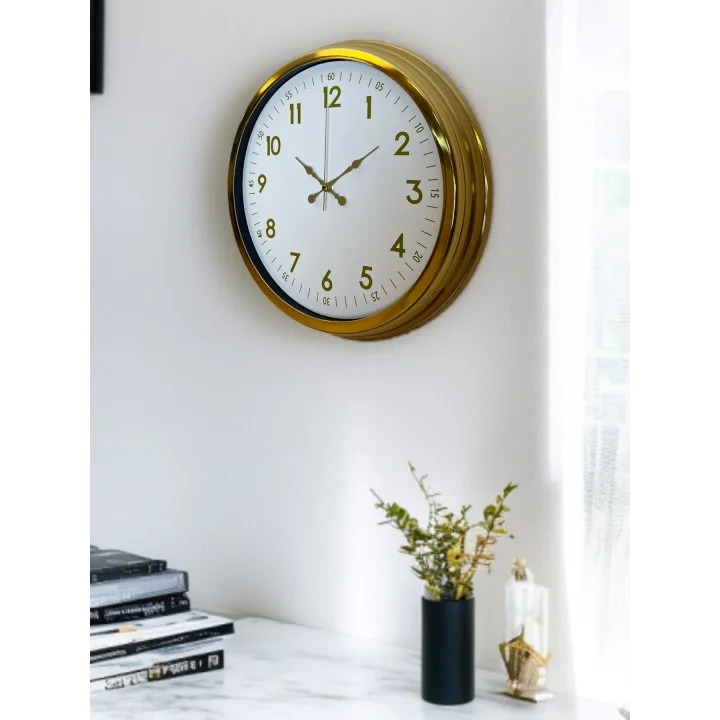 Mey İthalat® Elegant Gold Frame 40 Cm Metal Duvar Saati