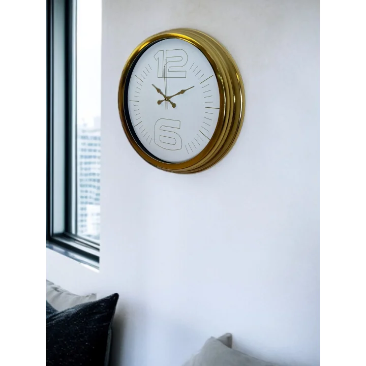 Mey İthalat® Elegant White Gold 40 Cm Metal Duvar Saati