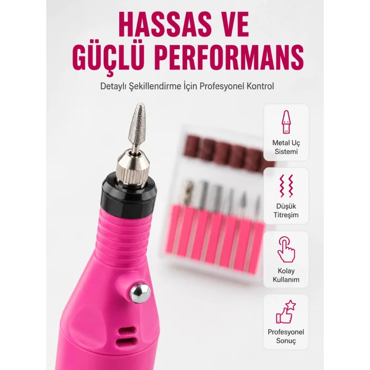 Mey İthalat® Elektrikli Manikür Pedikür Törpü Seti 6 Başlıklı Yeni Nesil