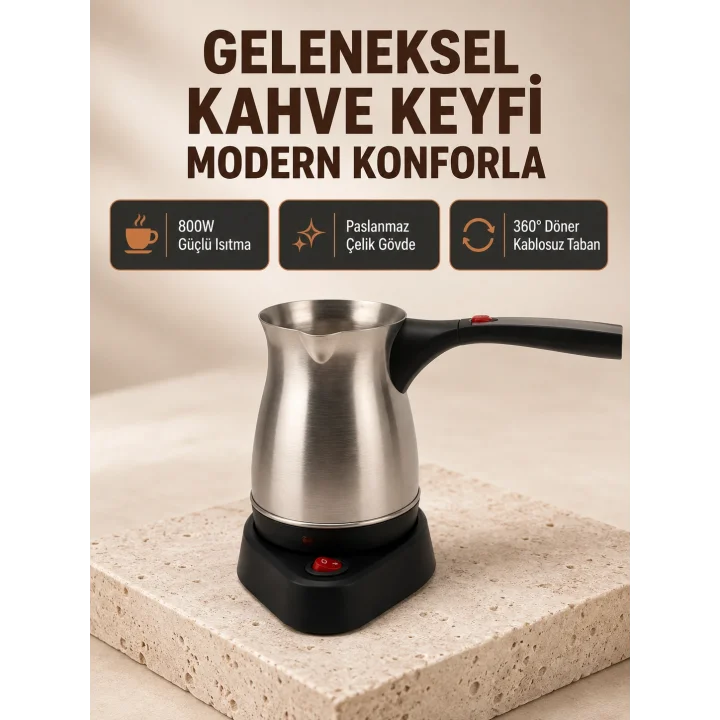 Mey İthalat® Elektrikli Türk Kahvesi Cezvesi 800W Kablosuz Döner Tabanlı