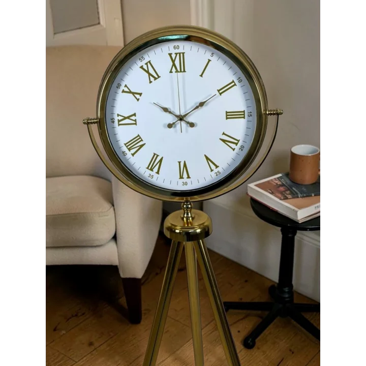 Mey İthalat® Elite Roma Rakamlı Gold Tripod Ayaklı Saat