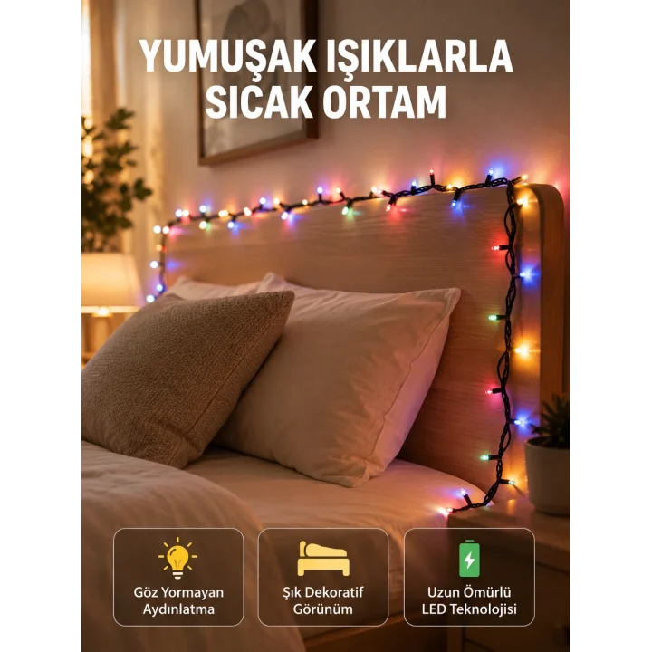 Mey İthalat® Enerji Tasarruflu Şeffaf Kablo 5 m 50 LED Dekor Işık Yeni Nesil