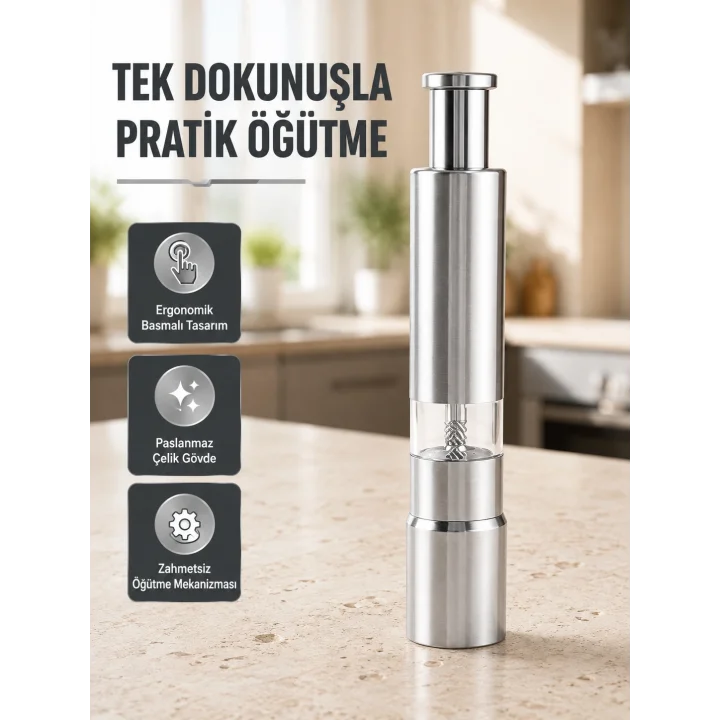 Mey İthalat® Ergonomik Tasarımlı, Nem Geçirmez Kapaklı Baharat Öğütücü