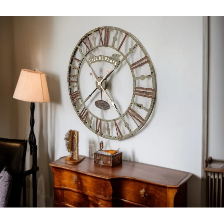 Mey İthalat® Eskitme Cafe de Paris 73 Cm Roma Rakamlı Duvar Saati
