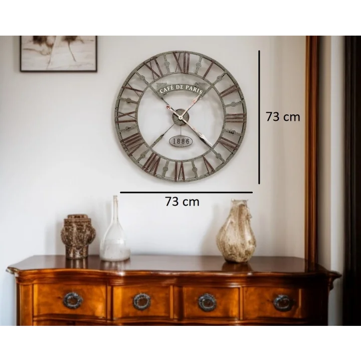 Mey İthalat® Eskitme Cafe de Paris 73 Cm Roma Rakamlı Duvar Saati