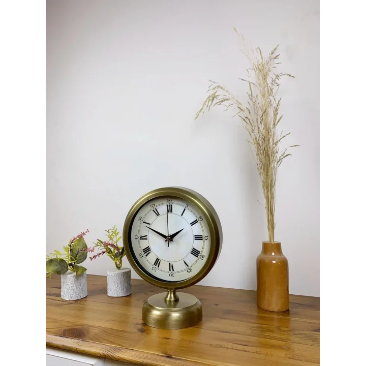 Mey İthalat® Eskitme Metal Anka Masa Saati 25×20 cm