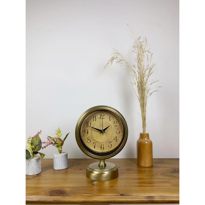 Mey İthalat® Eskitme Metal Dekoratif Masa Saati 25×20 cm