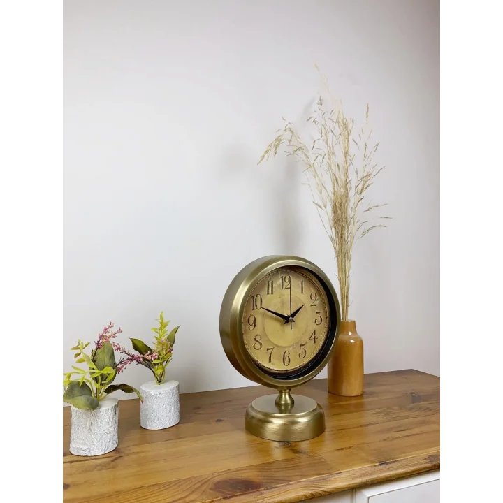 Mey İthalat® Eskitme Metal Dekoratif Masa Saati 25×20 cm
