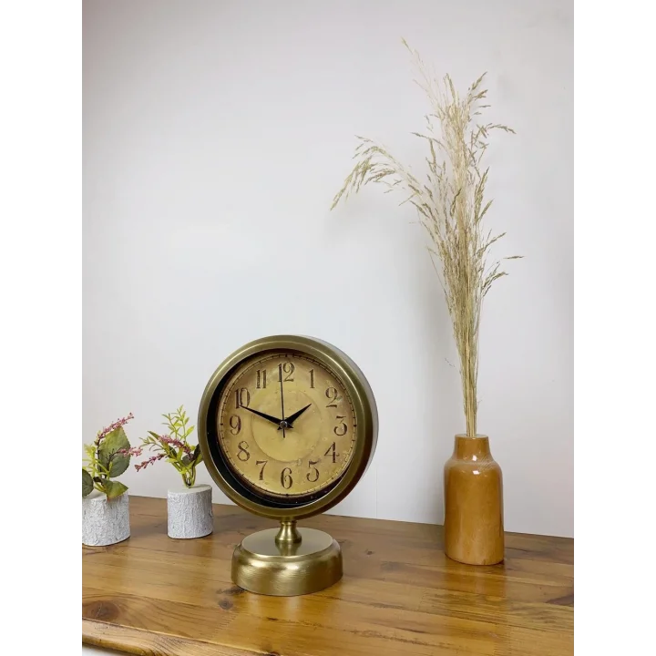 Mey İthalat® Eskitme Metal Dekoratif Masa Saati 25×20 cm
