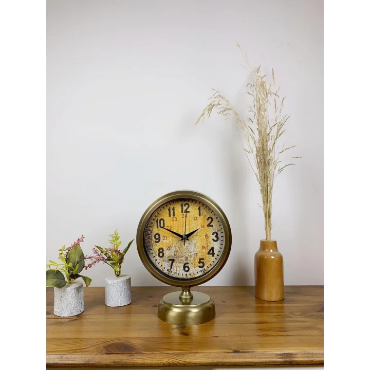 Mey İthalat® Eskitme Metal Kaos Masa Saati 25×20 cm