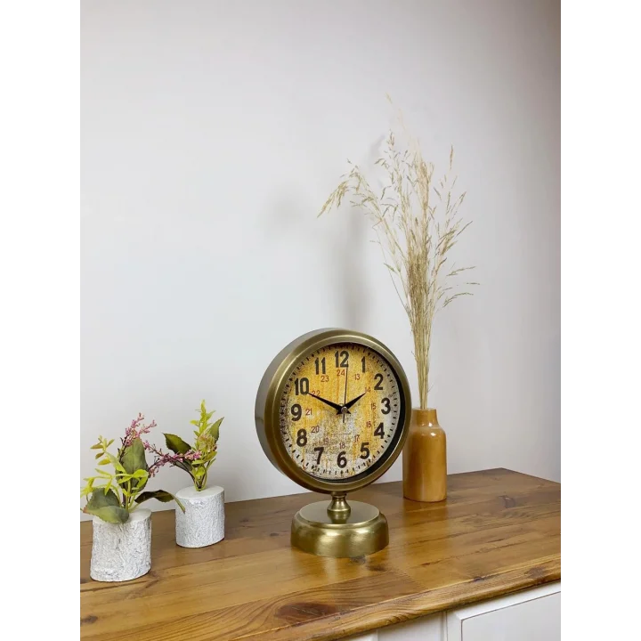 Mey İthalat® Eskitme Metal Kaos Masa Saati 25×20 cm