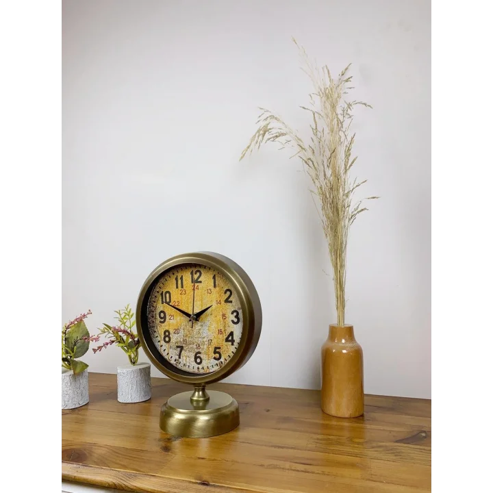 Mey İthalat® Eskitme Metal Kaos Masa Saati 25×20 cm