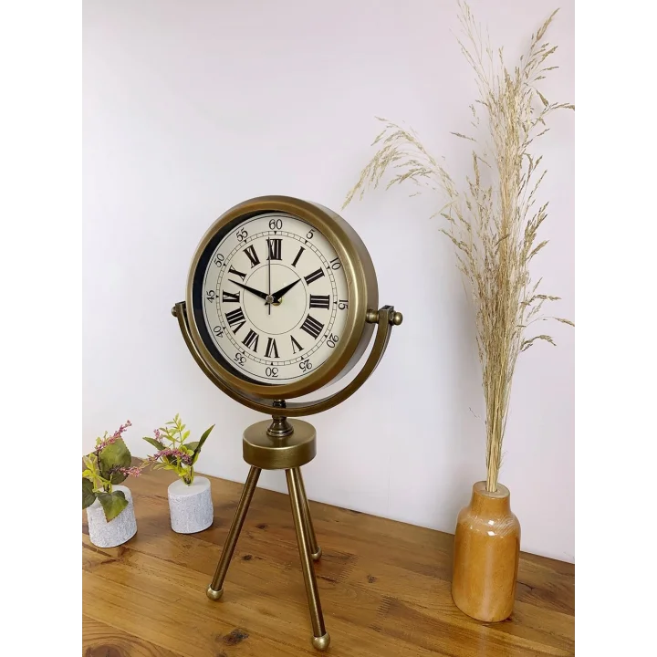 Mey İthalat® Eskitme Metal Mini Tripod Orient Masa Saati 45×26 cm