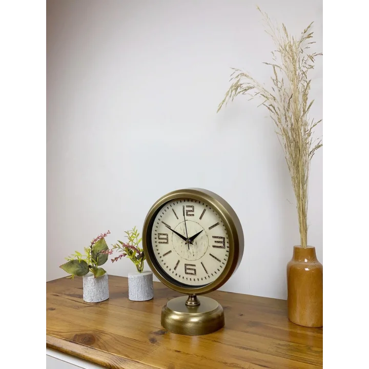 Mey İthalat® Eskitme Metal Vintage Masa Saati 25×20 cm