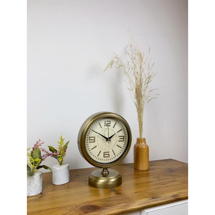 Mey İthalat® Eskitme Metal Vintage Masa Saati 25×20 cm