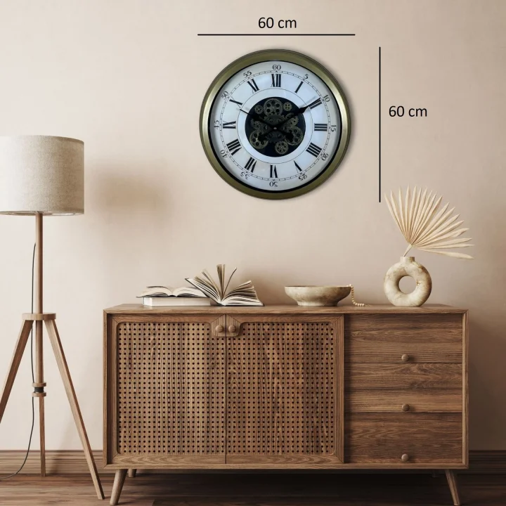 Mey İthalat® Eskitme Roma Rakamlı Elite 60 Cm Çarklı Duvar Saati