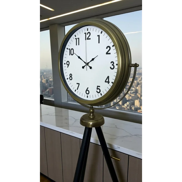 Mey İthalat® Eskitme Tripod Ayaklı Dekoratif Saat