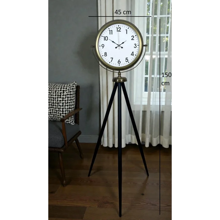 Mey İthalat® Eskitme Tripod Ayaklı Dekoratif Saat
