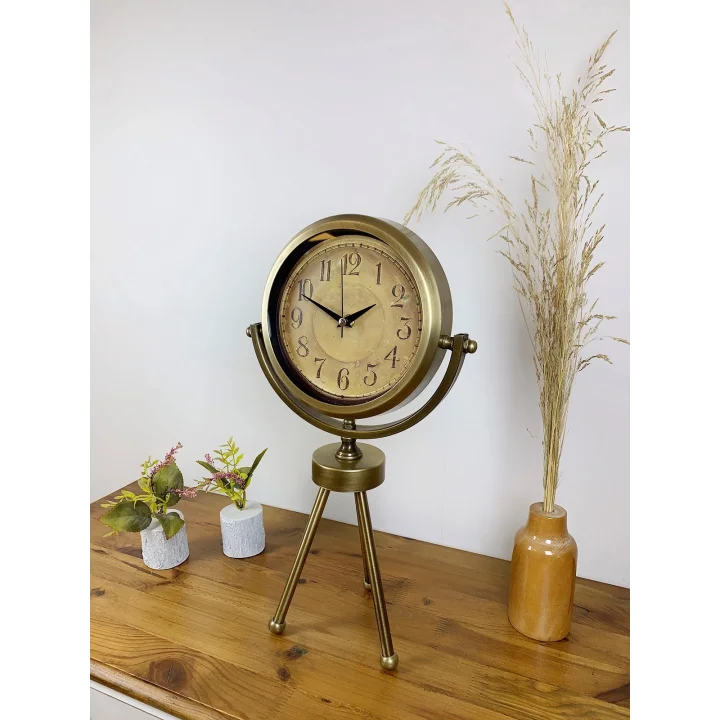 Mey İthalat® Eskitme Vintage Üç Ayaklı Masa Saati