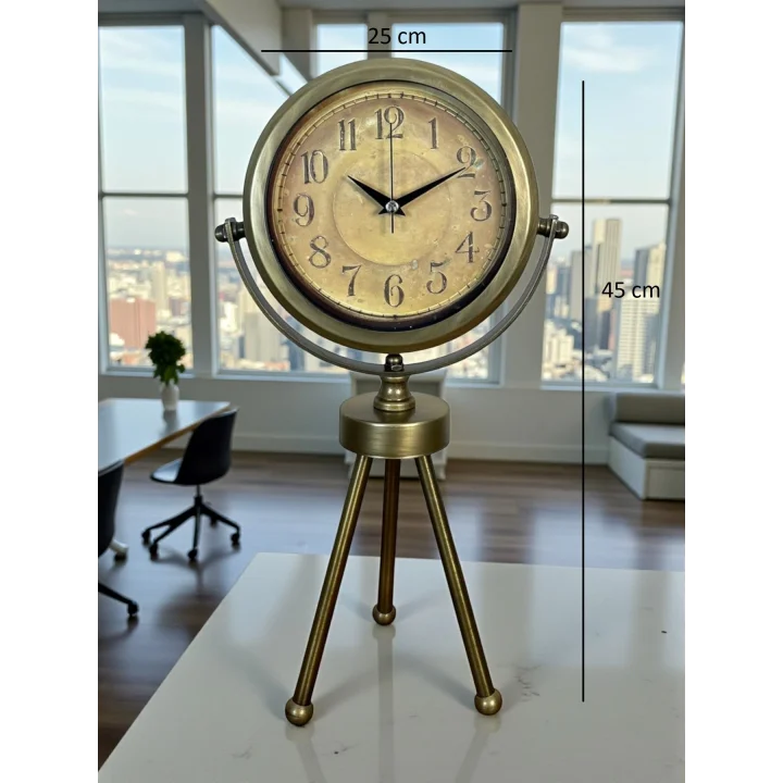 Mey İthalat® Eskitme Vintage Üç Ayaklı Masa Saati