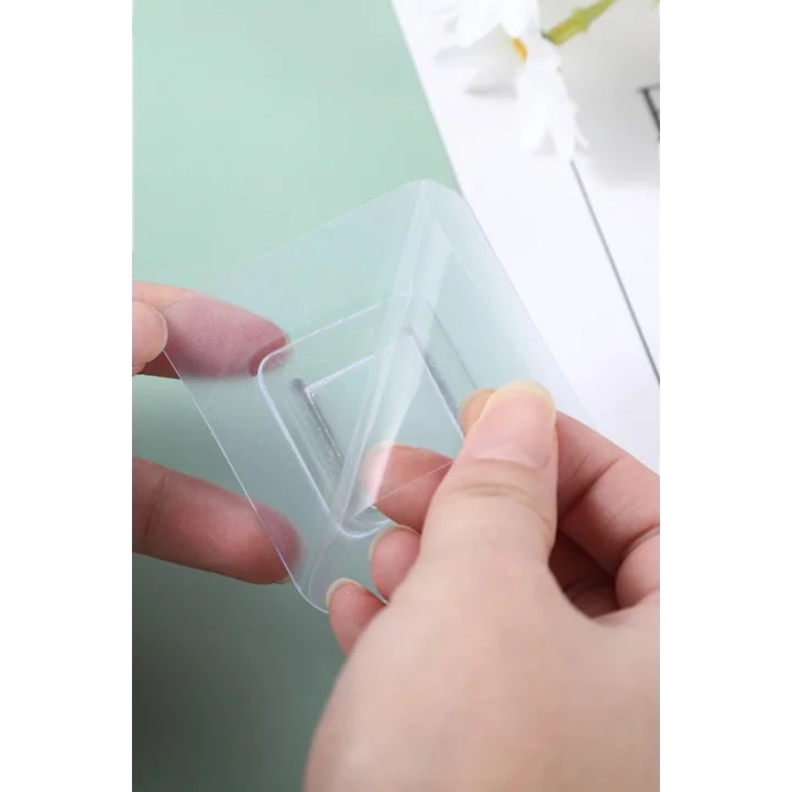 Mey İthalat®  Eşya Sabitleme Askısı 10 Çift Şeffaf Çift Taraflı Yapışkanlı Geçmeli Klips